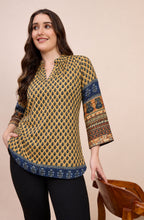 Mustard Yellow Ajrakh Print Tunic Top