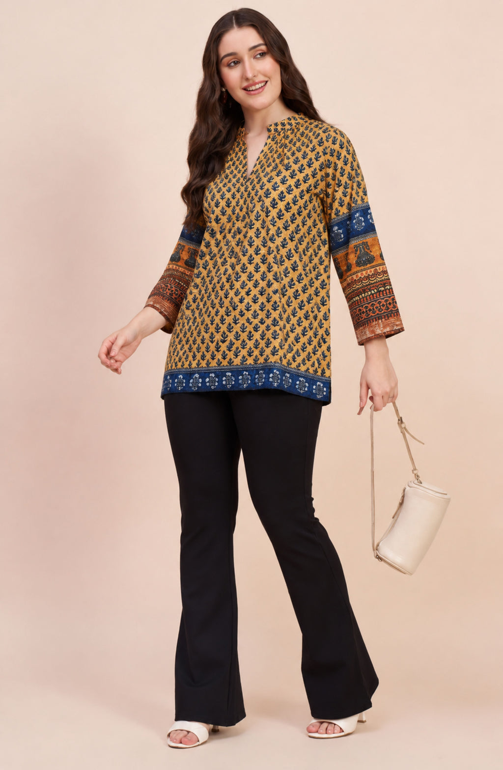 Mustard Yellow Ajrakh Print Tunic Top