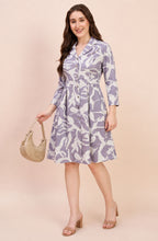 Lavender Abstract Leaf Print Shirt Dress