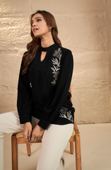 Choker Neck Black Embellished Shirt