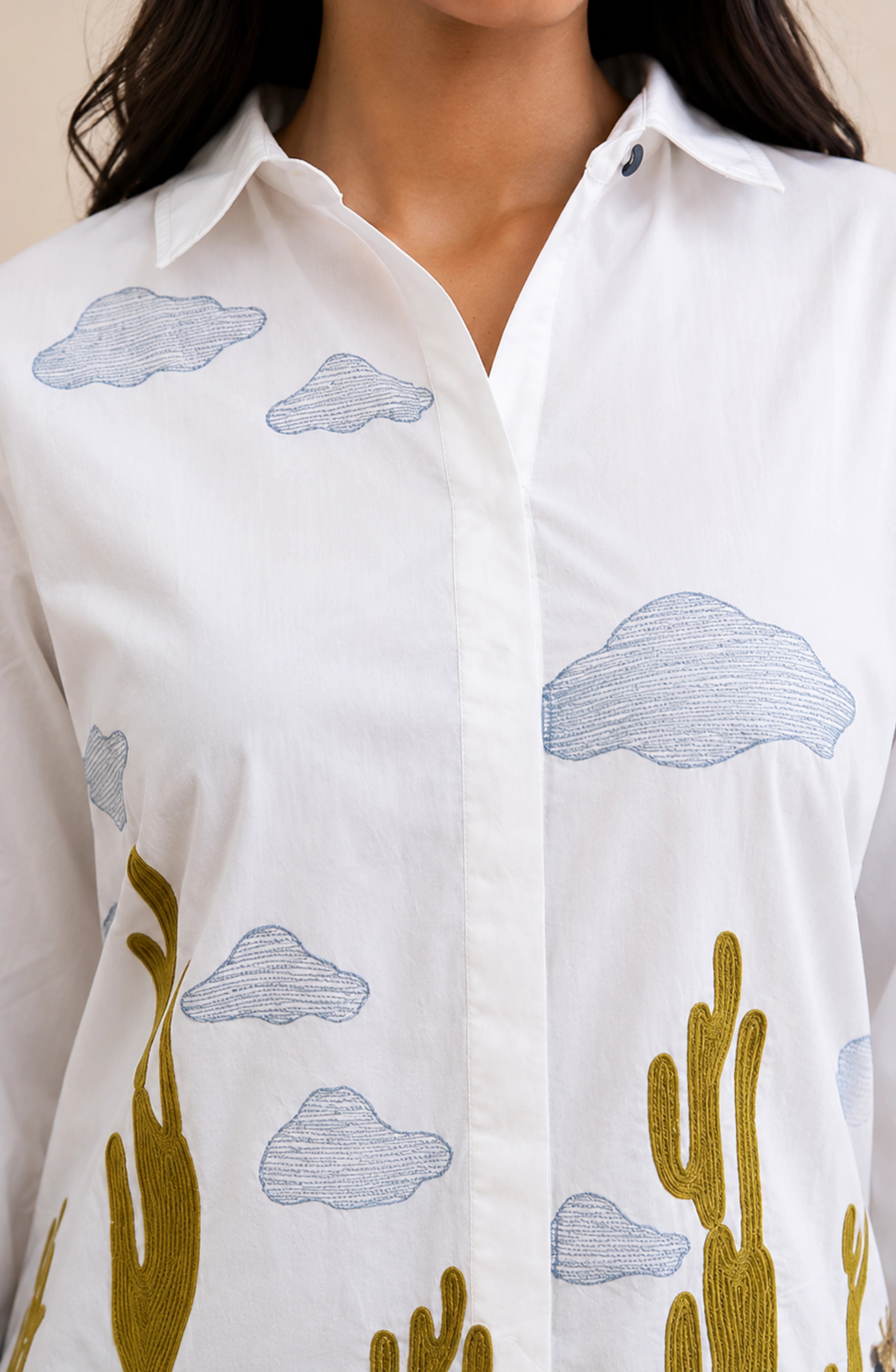 White Cotton Embroidered Designer Shirt