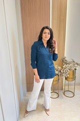 Teal Blue Embellished Shirt