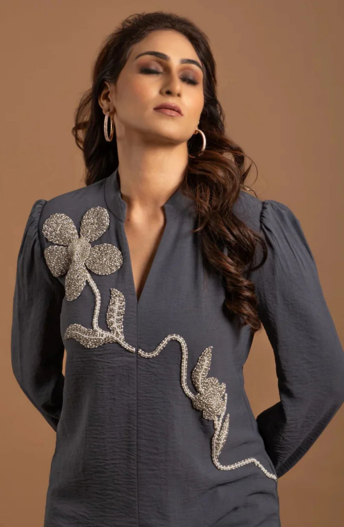 Grey Embellished  Shirt