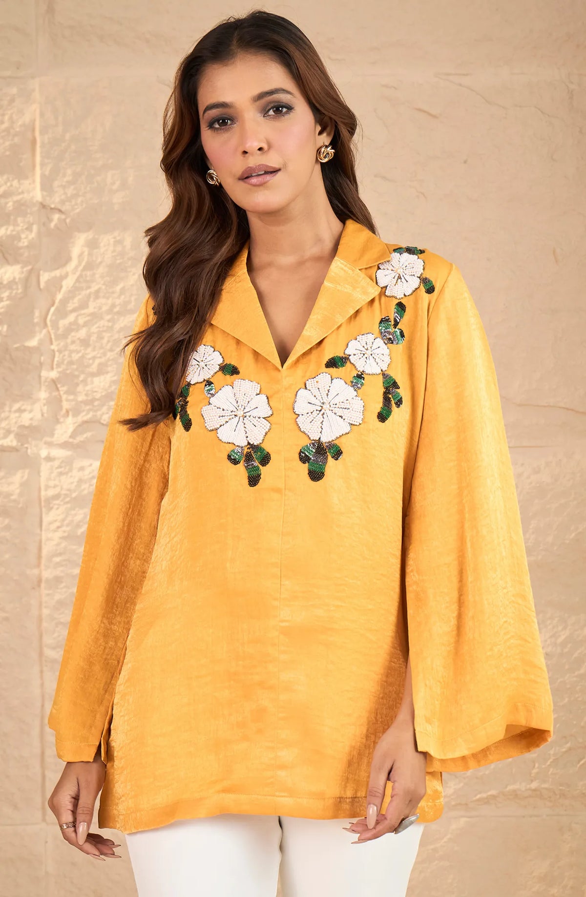 Mustard Pearl & Sequin Sunflower Shirt