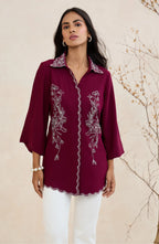 Wine Heirloom Embroidered Shirt
