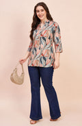 Grey & Coral Abstract Floral Print Shirt