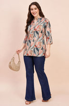 Grey & Coral Abstract Floral Print Shirt