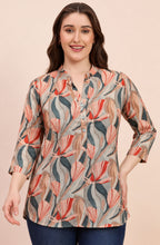 Grey & Coral Abstract Floral Print Shirt