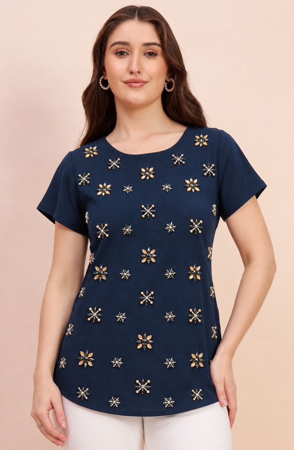 Navy Blue Crystal Embellished Top