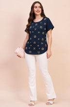 Navy Blue Crystal Embellished Top