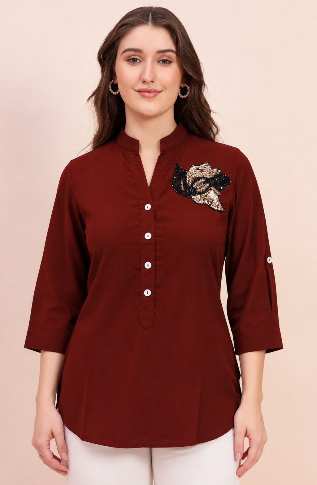 Maroon Sequin Embellished Shirt