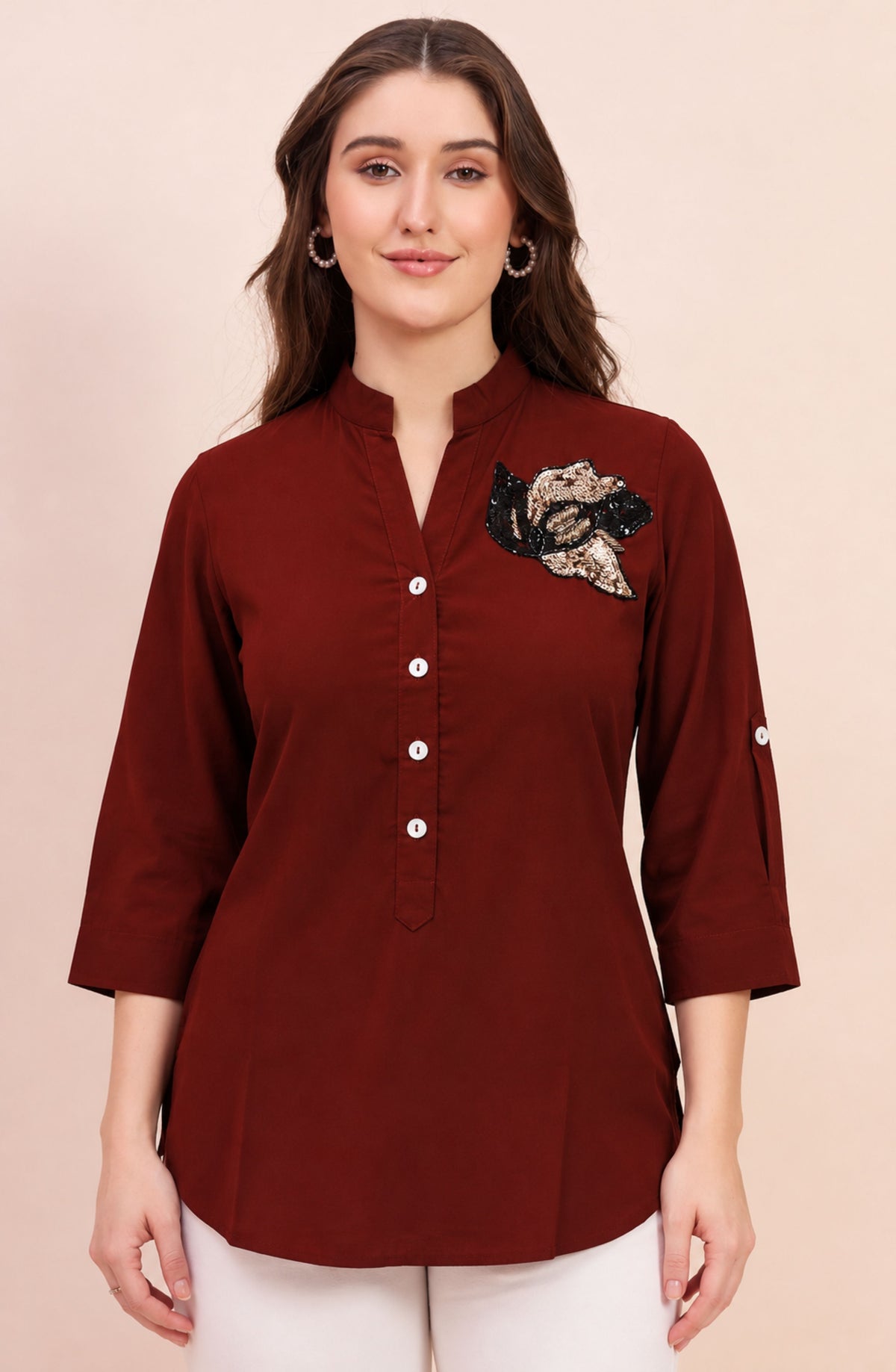 Maroon Sequin Embellished Shirt