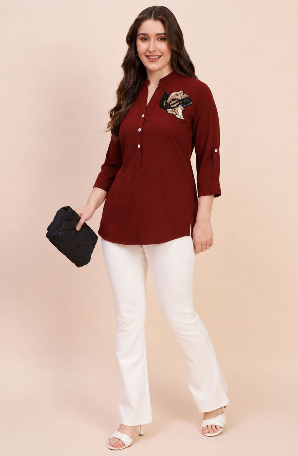 Maroon Sequin Embellished Shirt