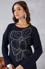 Navy Blue Elegant Embellished Dress