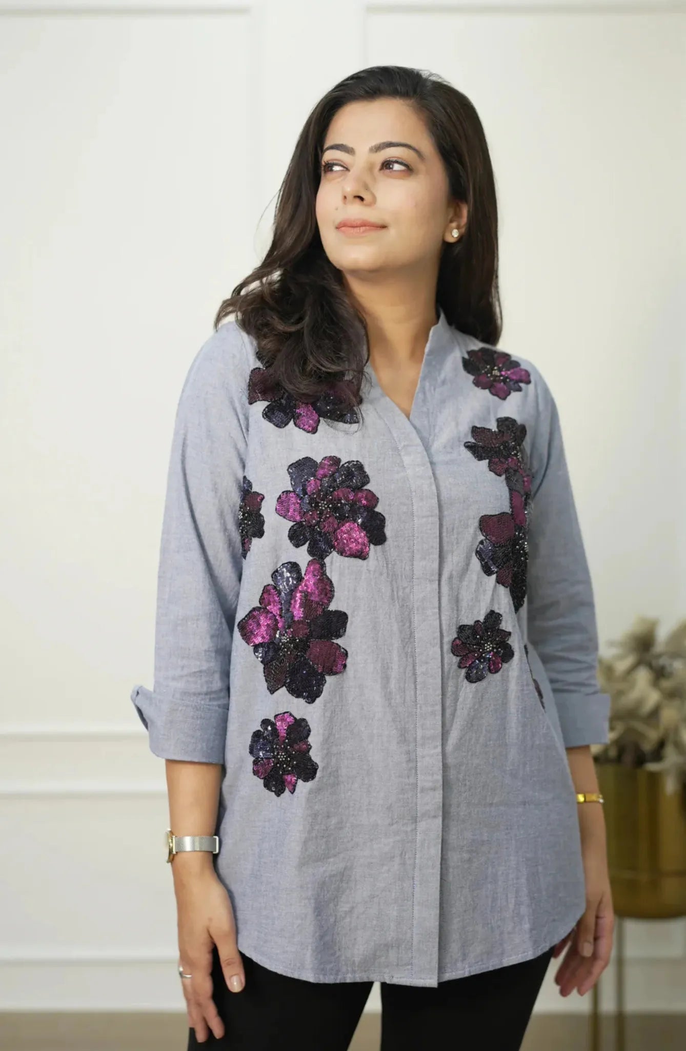 Cotton Denim Sequin Shirt