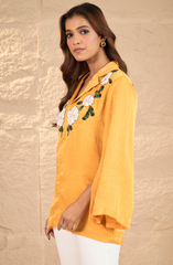 Mustard Pearl & Sequin Sunflower Shirt