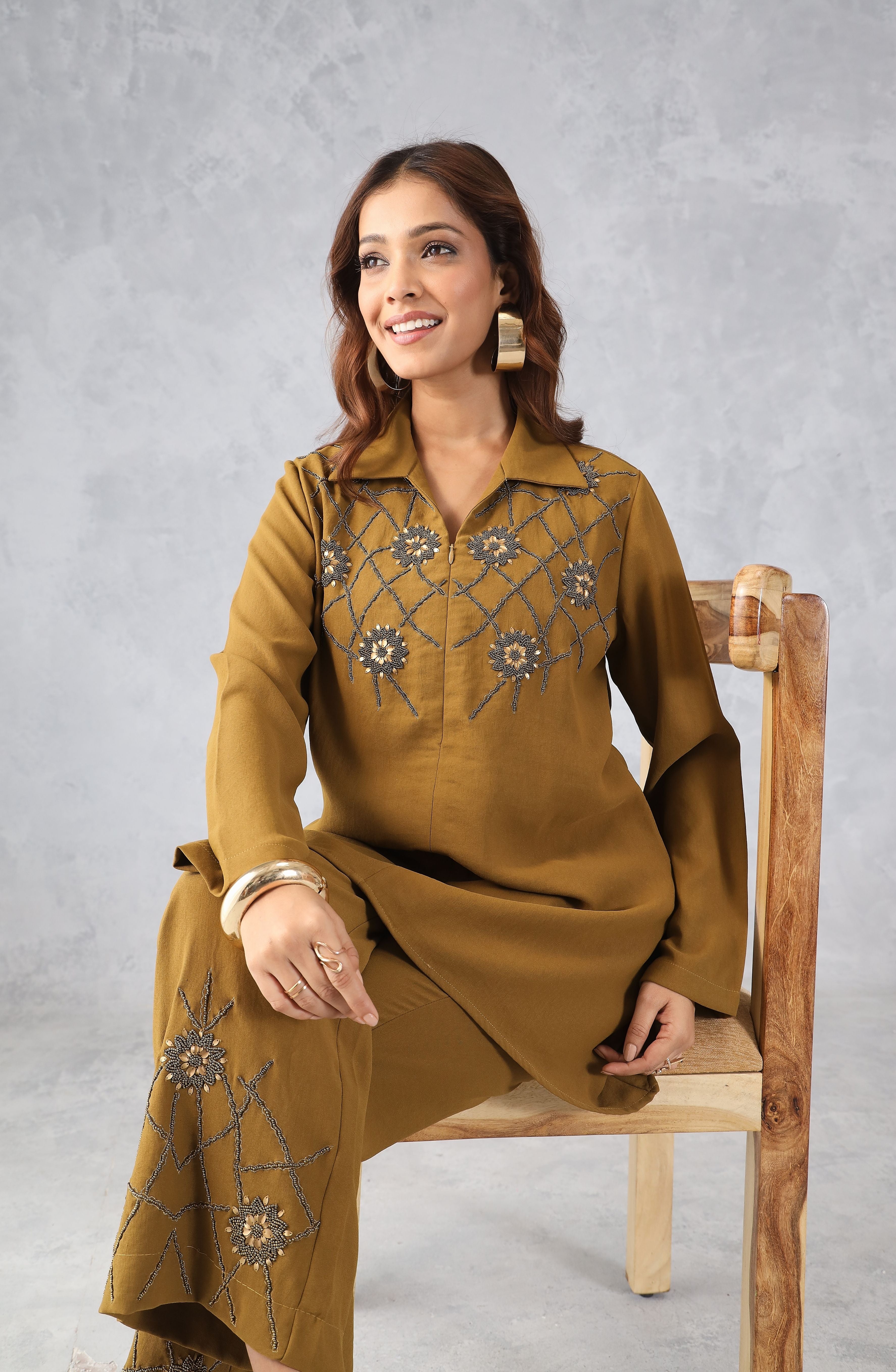 Mustard Floral Embellished Co-Ord Set