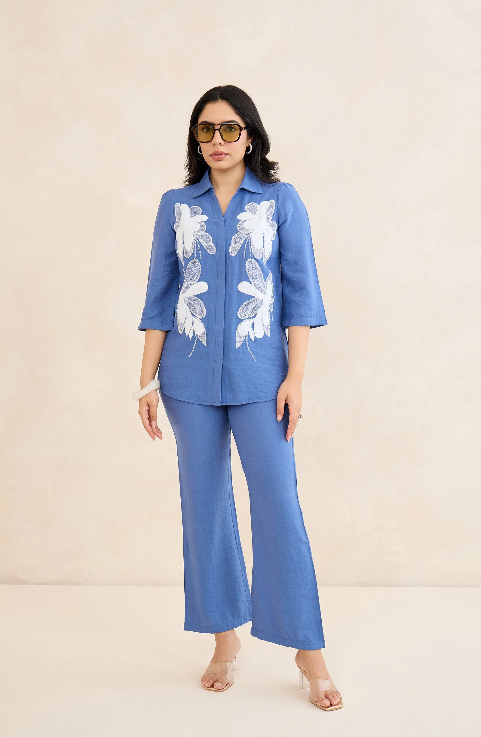 Skyflower Blue Floral Embroidered Co-Ord Set