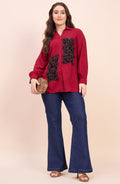 Red Shirt with Sequin Floral Patchwork