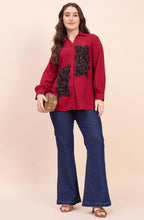 Red Shirt with Sequin Floral Patchwork