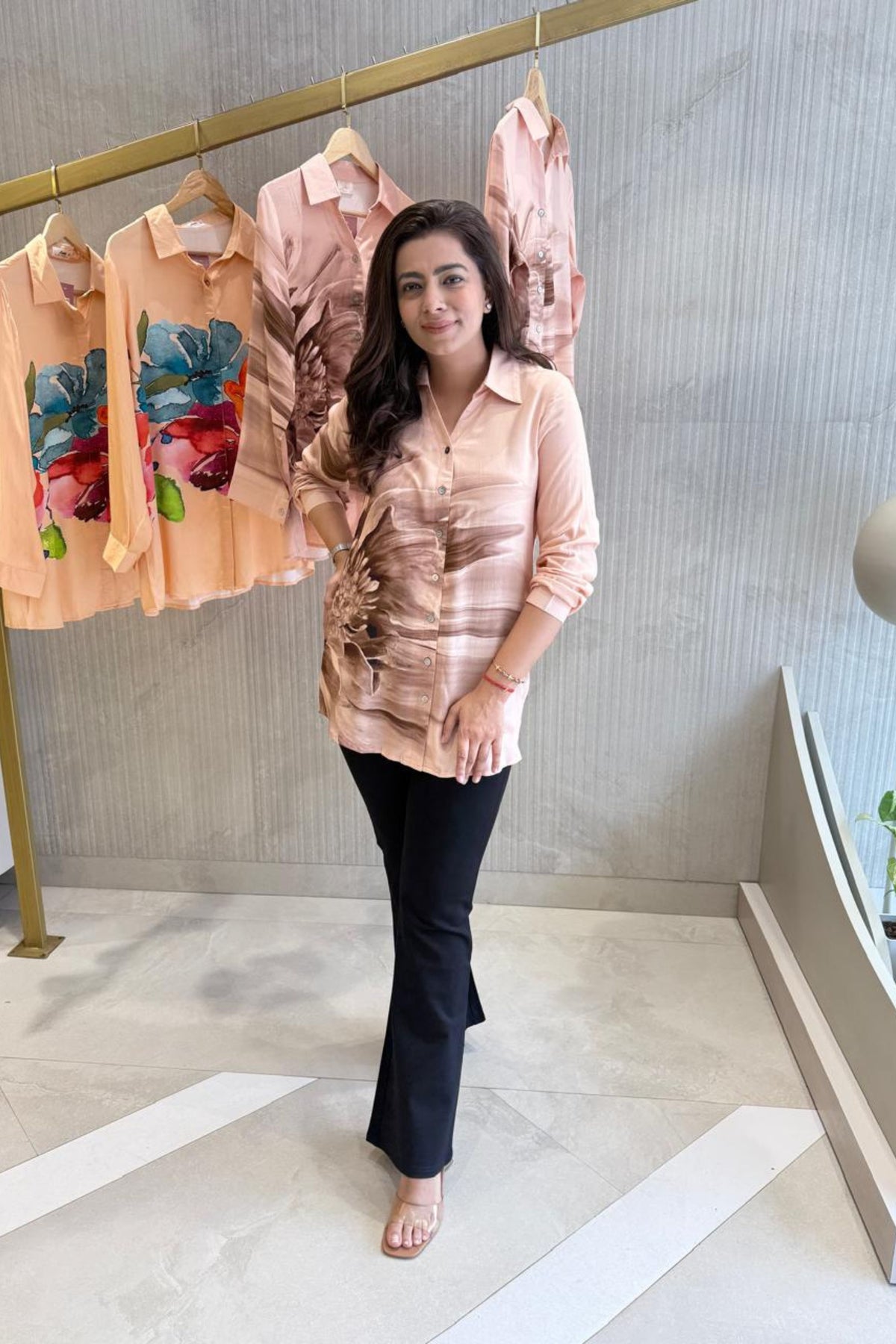 Peach Floral Digital Print Shirt