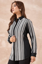Black & White Striped Shirt with Contrast Collar