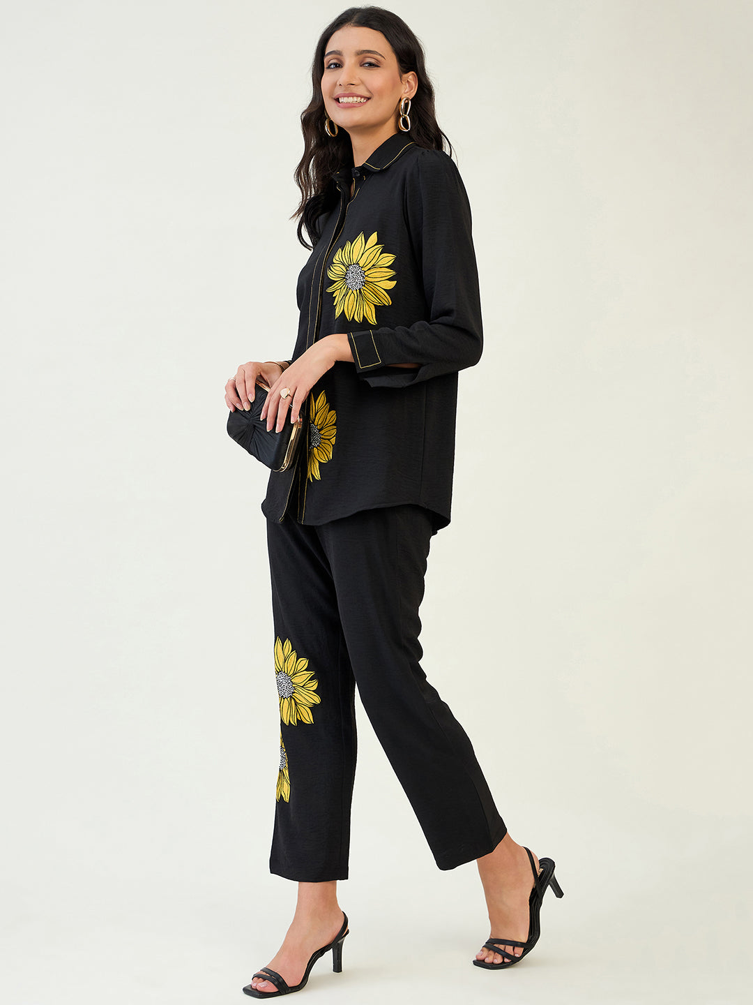 Black Sunflower Embroidered Co-ord Set