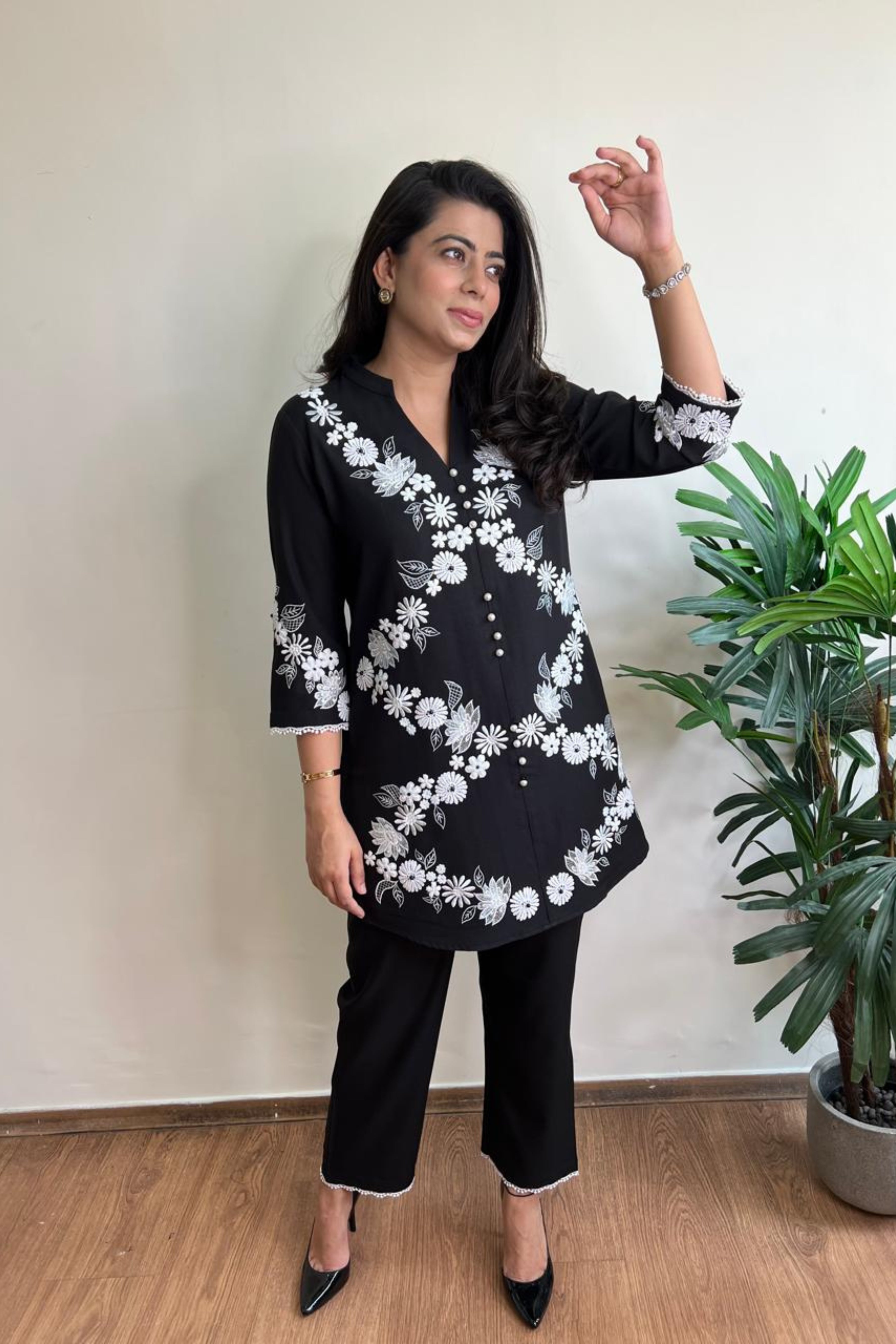 Black and White Embroidered Co-ord Set