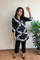 Black and White Embroidered Co-ord Set