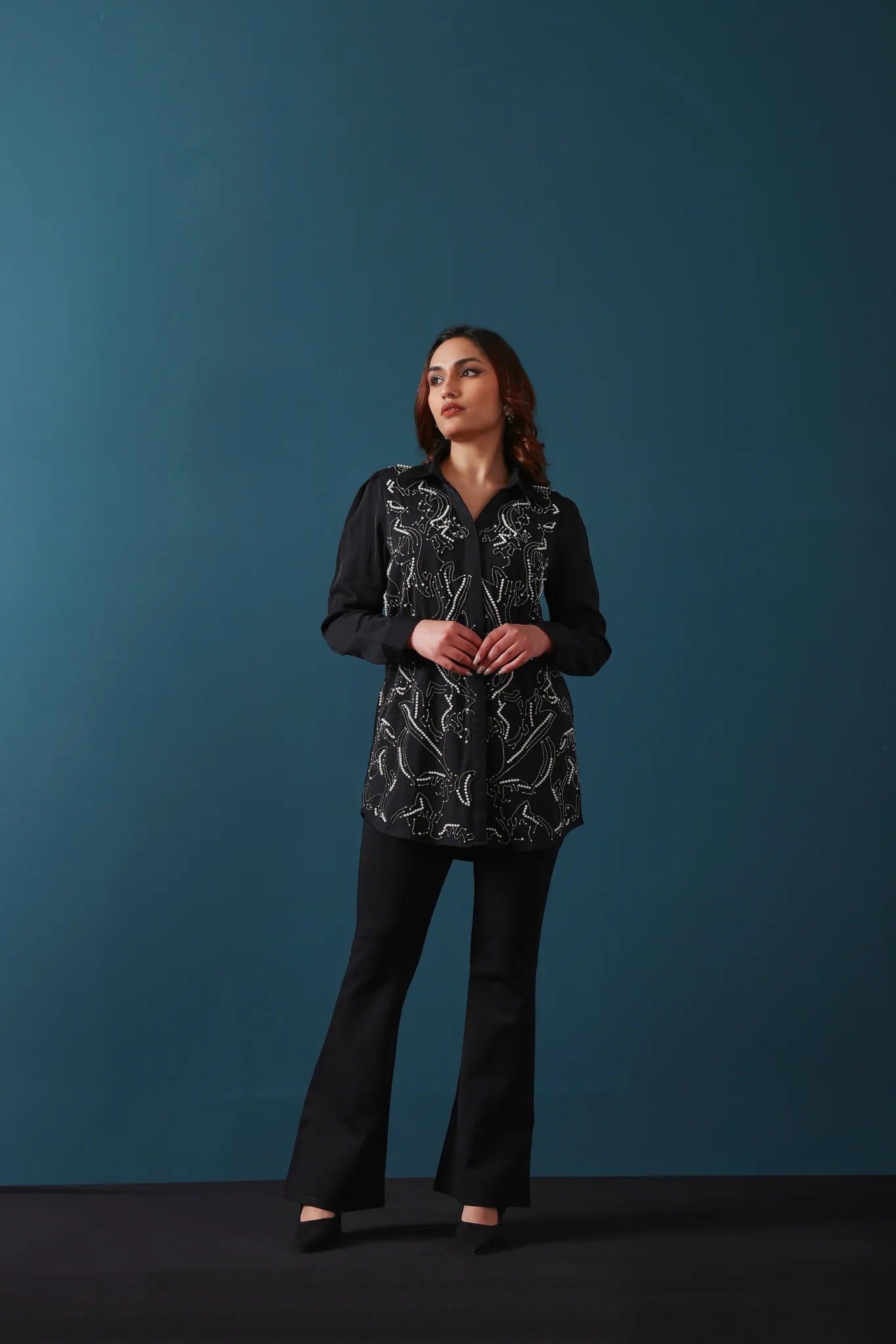Black & Pearl Embellished Shirt
