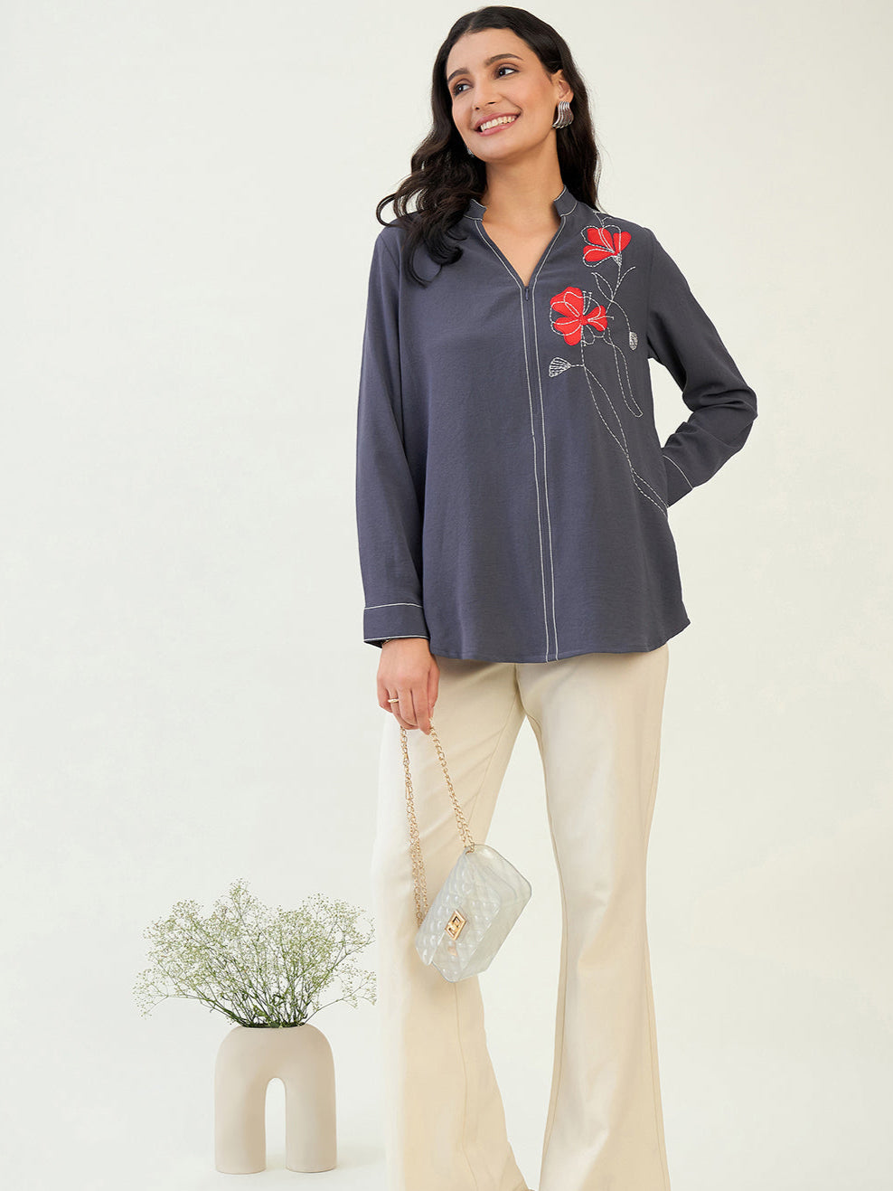 Casual Grey Patchwork Shirt