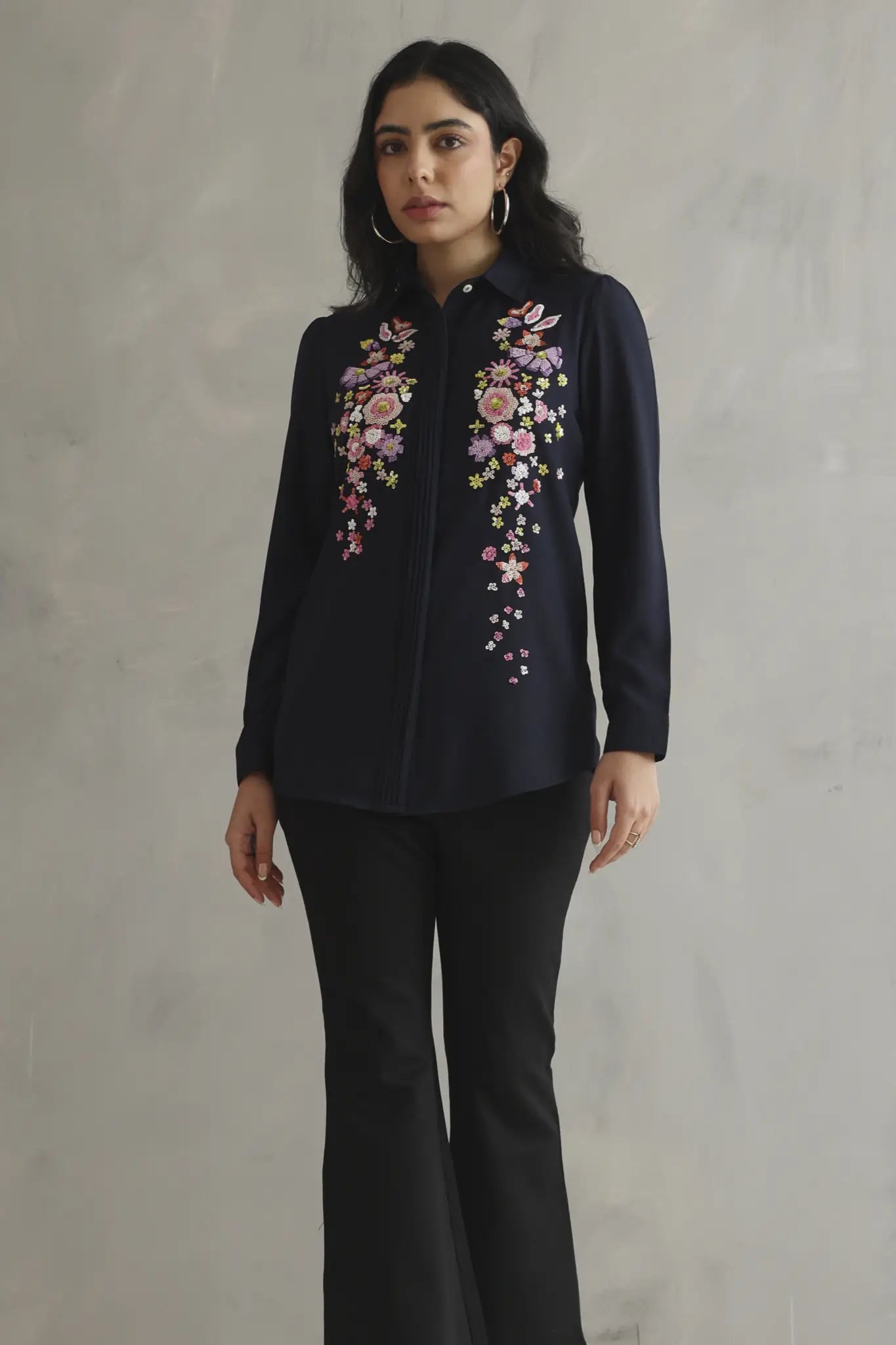 Navy Blue Embellished Shirt