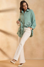 Sage Green Shirt with Dandelion Floral Embroidery