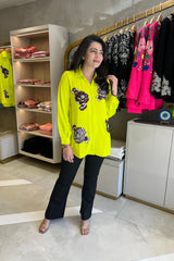 Neon Lime Glow Embellished Shirt