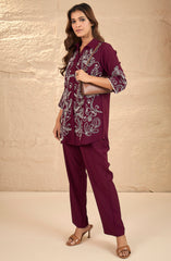 Maroon Floral Embroidered Co-Ord