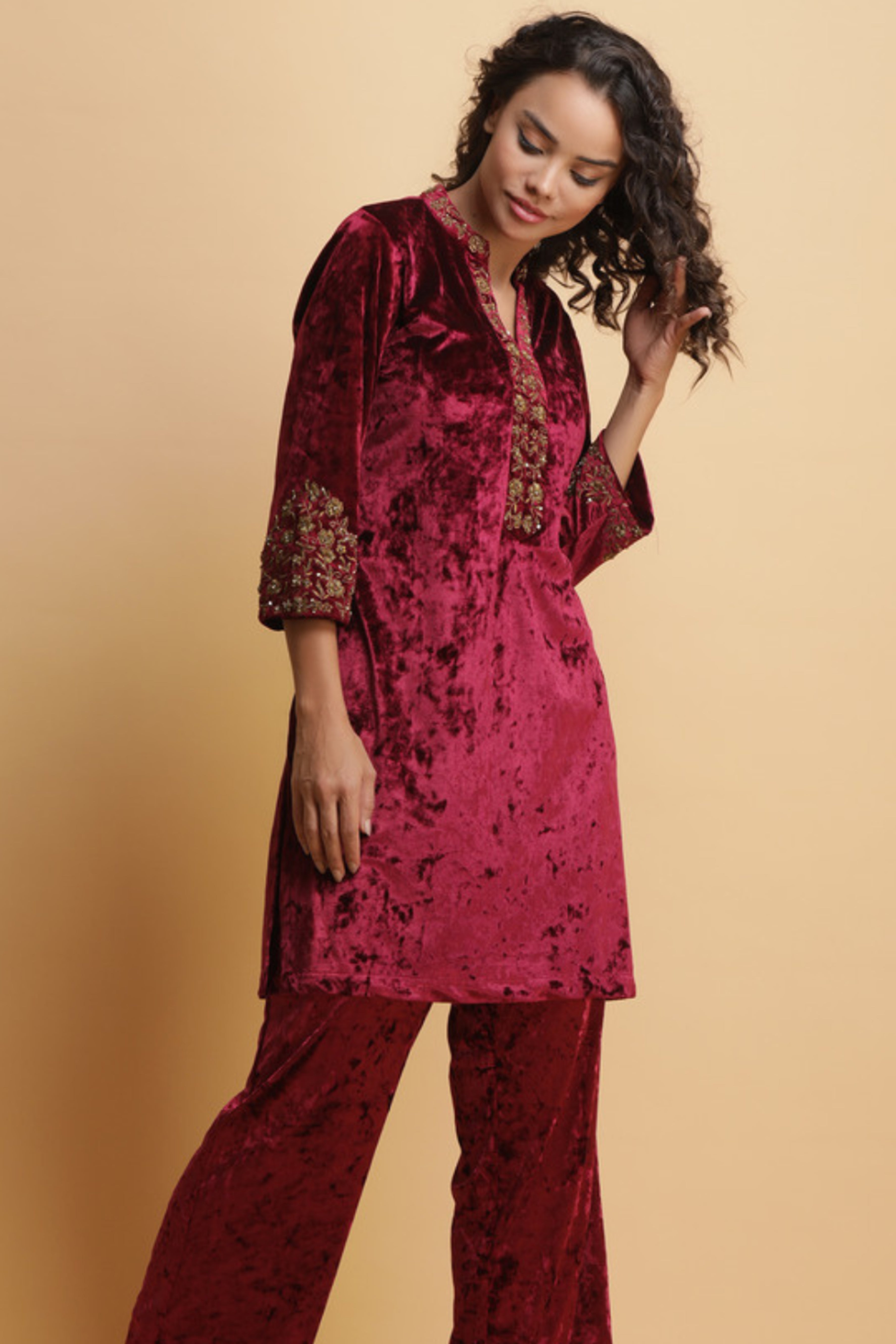 Embroidered Velvet Kurta set