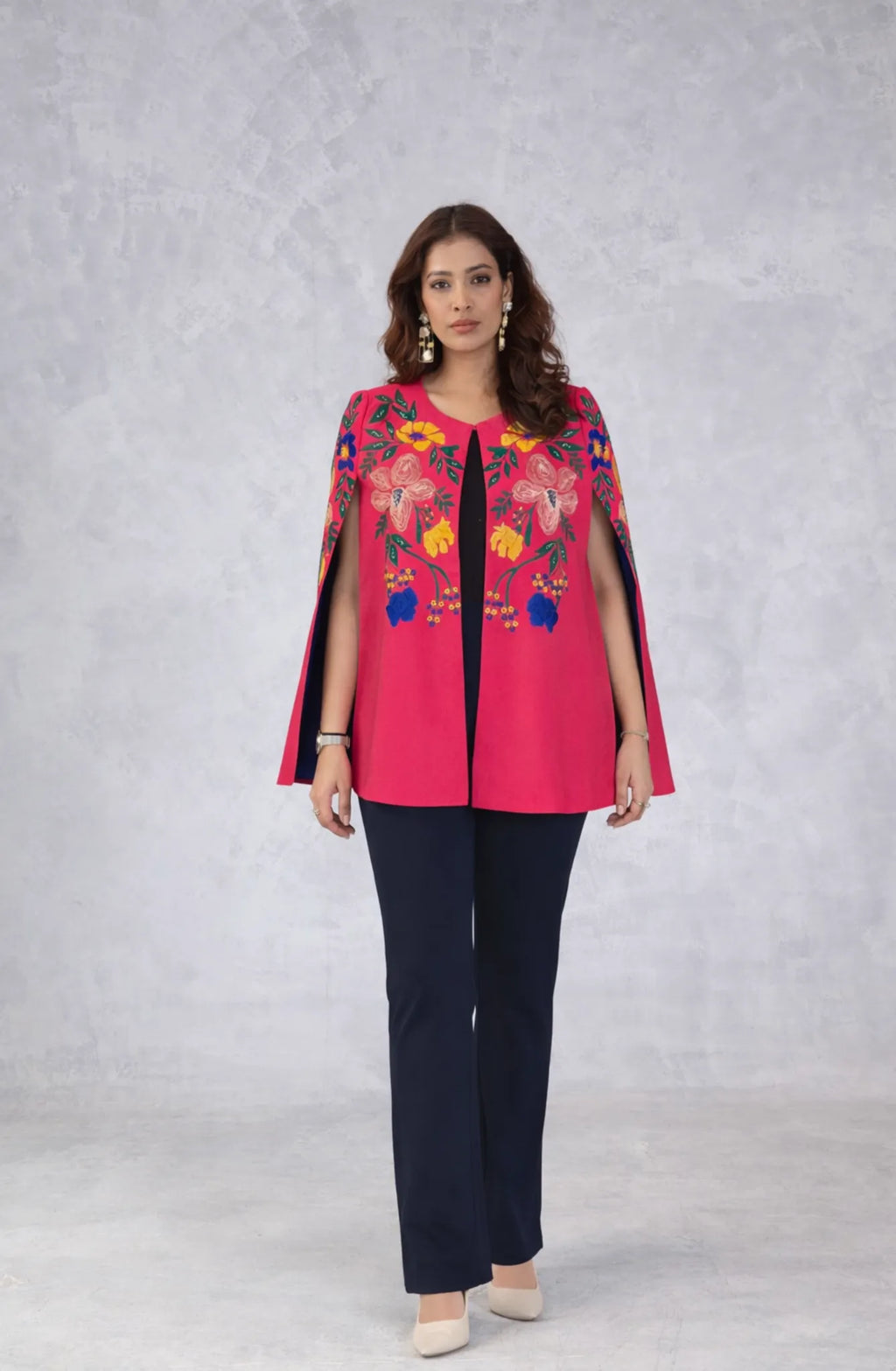Pink Floral Embroidered Cape