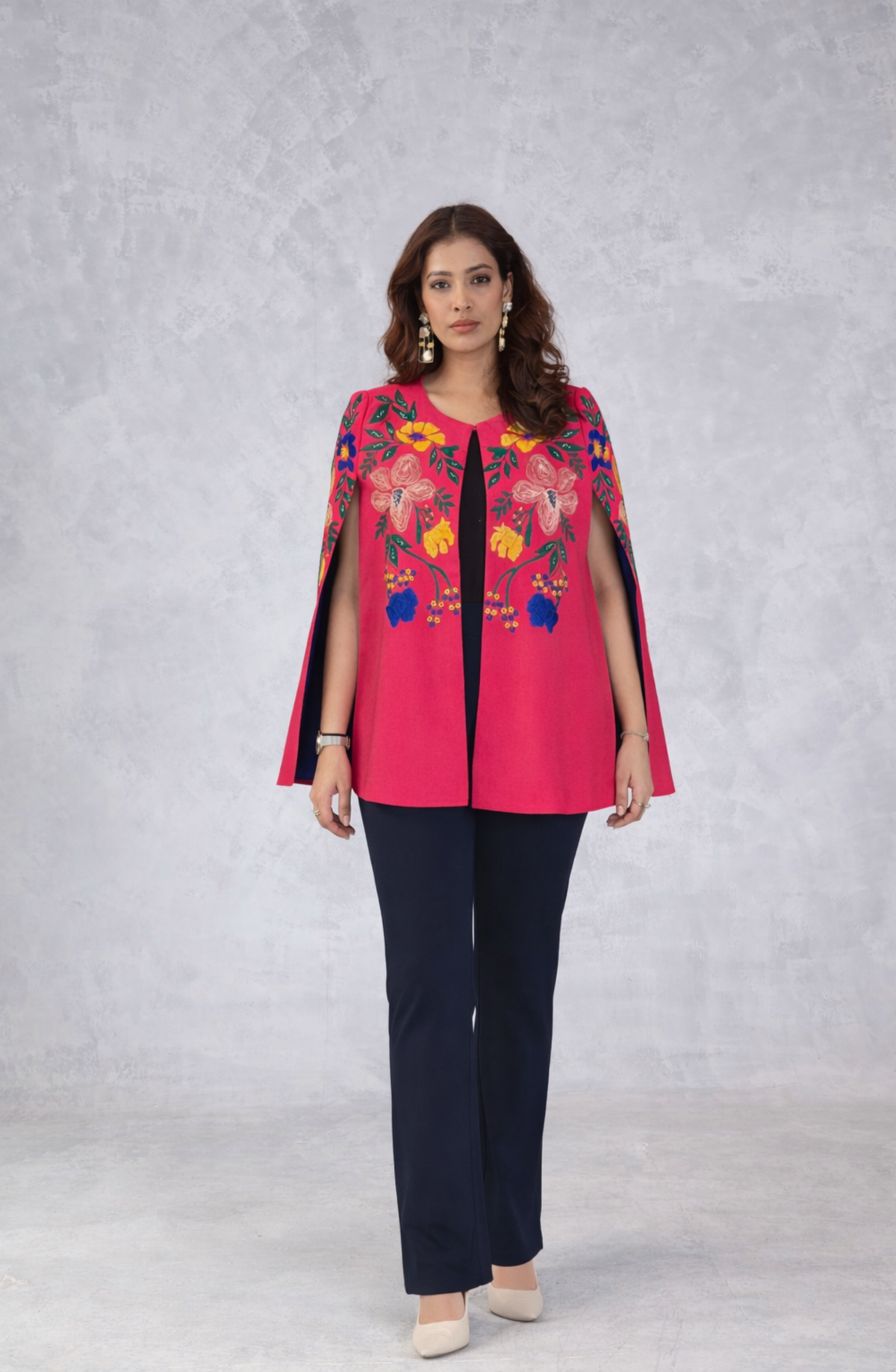 Pink Floral Embroidered Cape