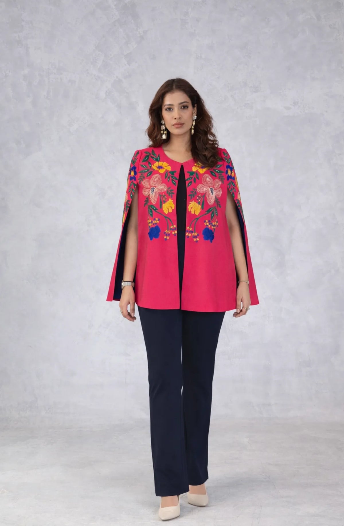Pink Floral Embroidered Cape