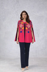 Pink Floral Embroidered Cape