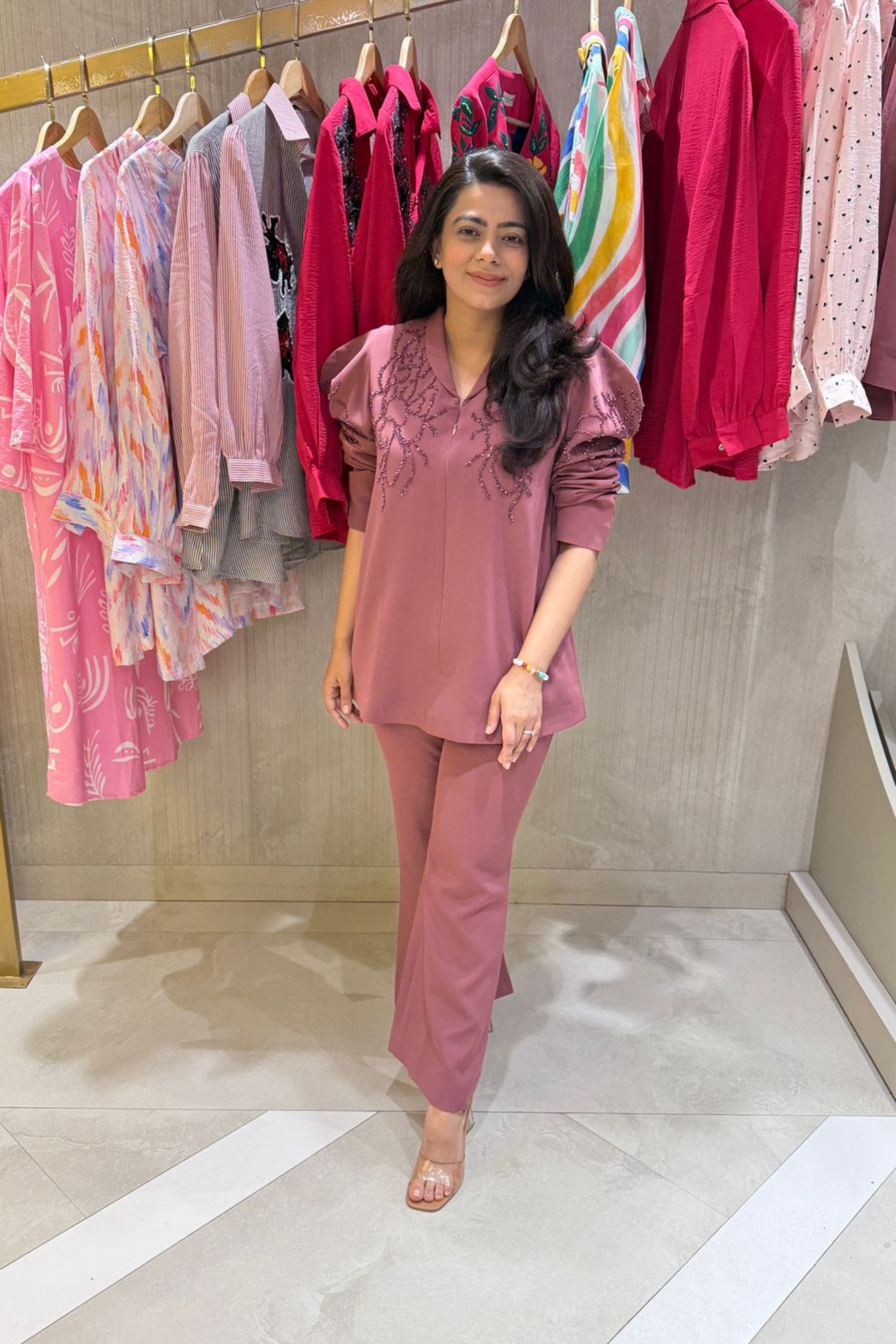Blush Pink Puff Style Embellished Co-Ord