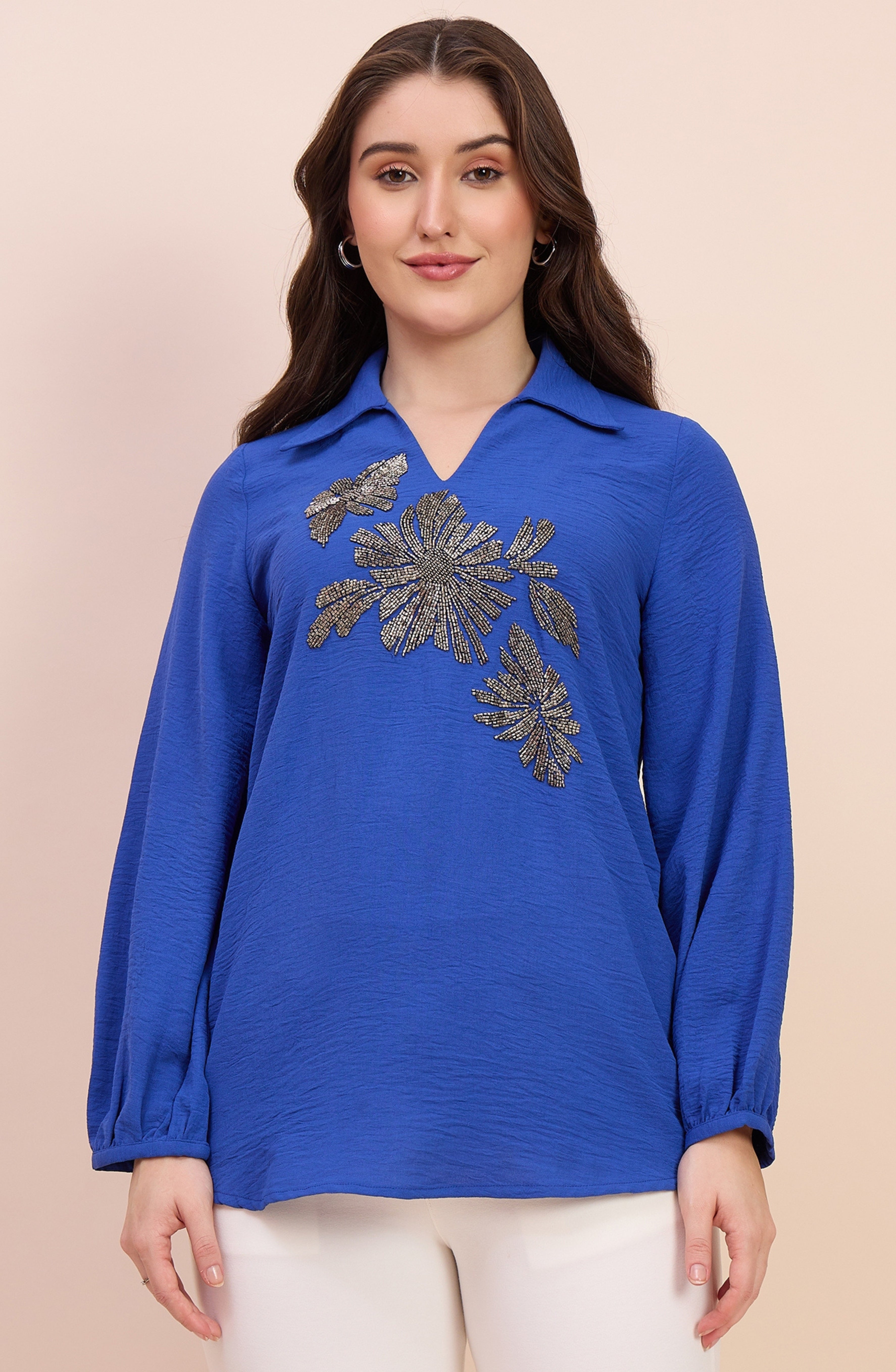 Royal Blue Silver Embellished Shirt