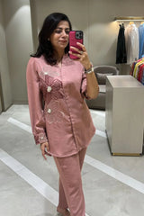 Pink Floral Embroidery Co-ord Set