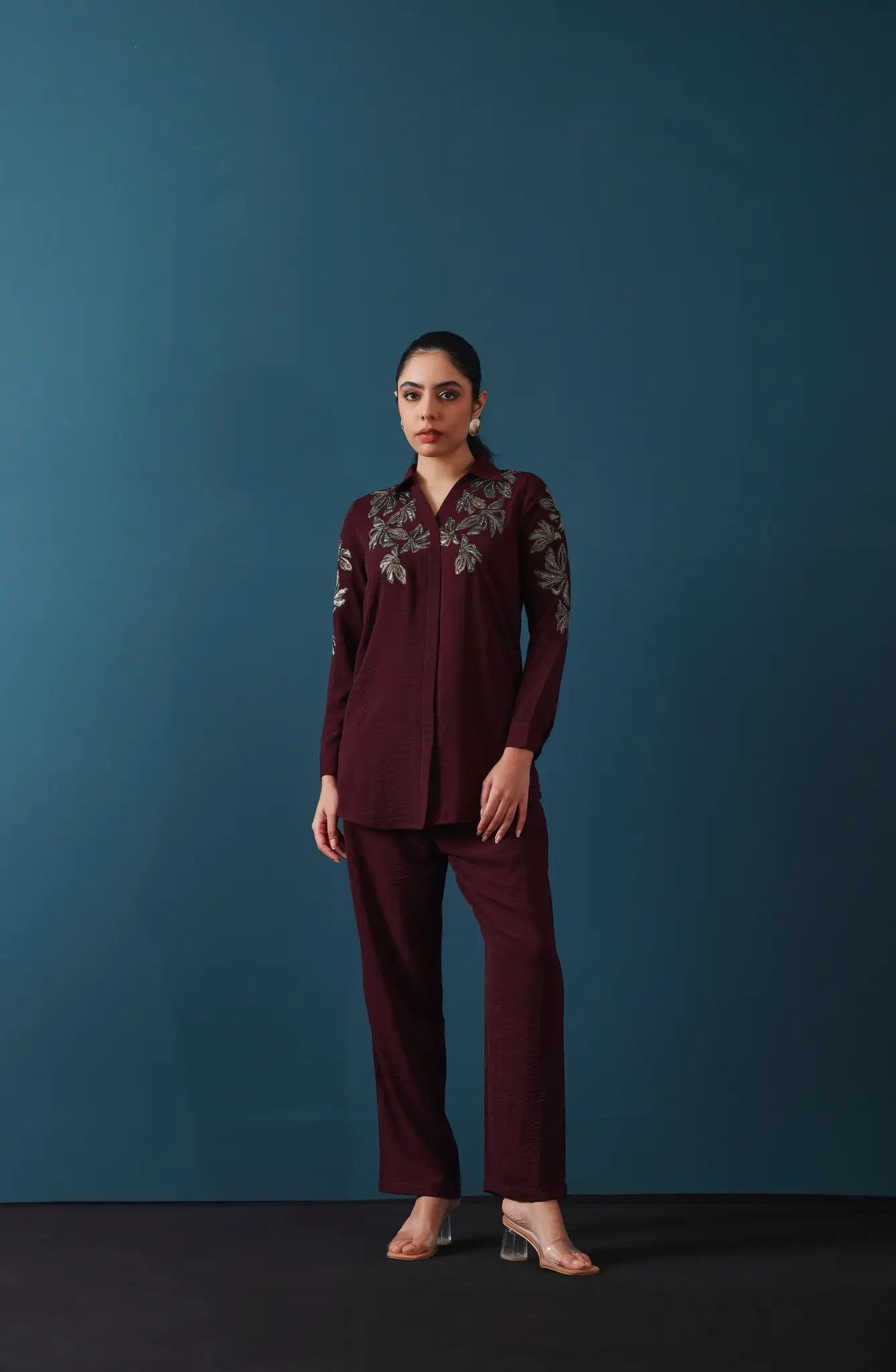 Wine Embellished Co-ord Set