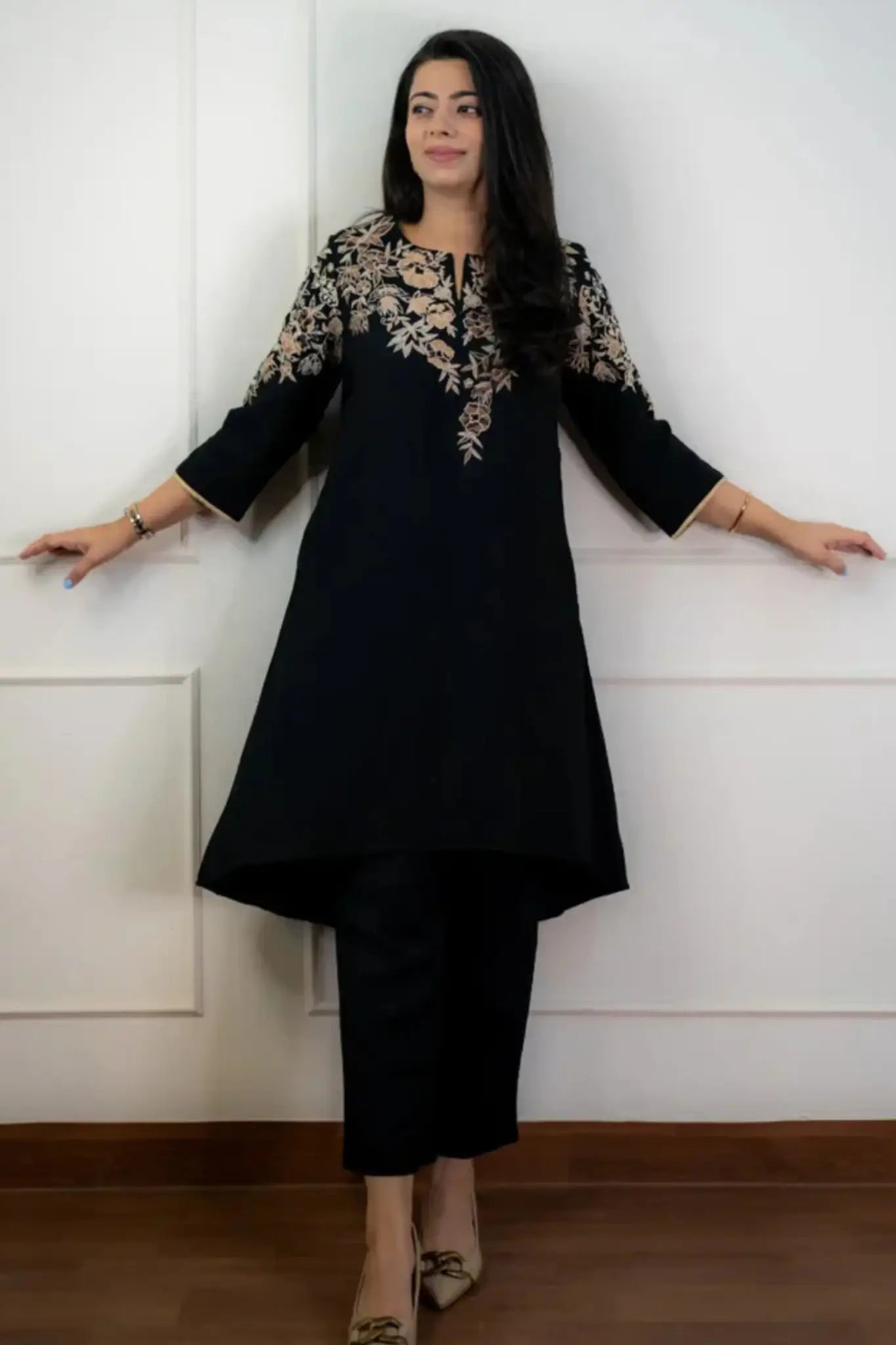 Black Embroidered Cotton Co-ord Set