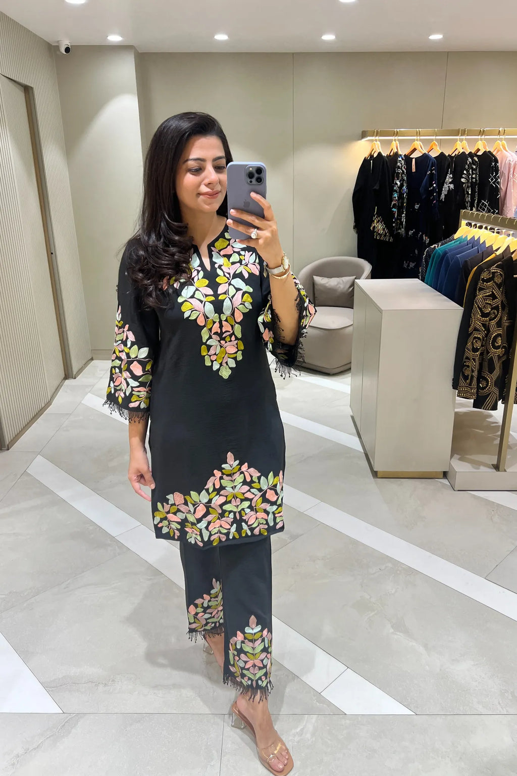 Black Embroidered Kurta Set