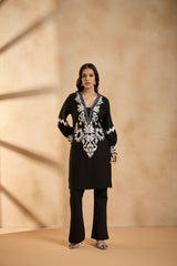 Midnight Black & Silver Embroidered Kurta