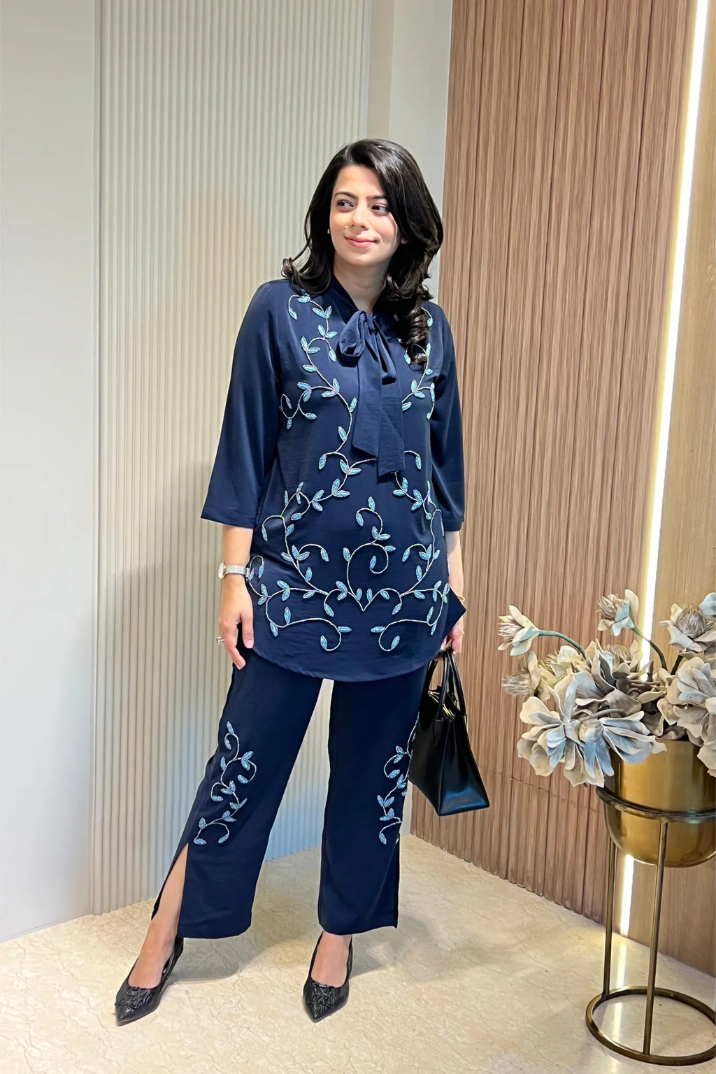 Blue Embellished Knot-Style Co-ord Set