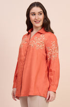 Rust Orange Shirt with Golden Vine Embroidery