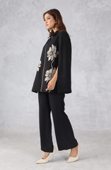 Black Embroidered Cape Style Co-Ord Set